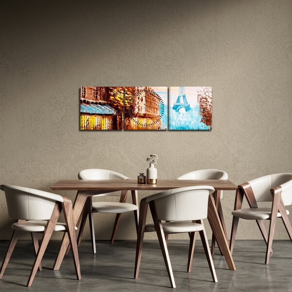 Obraz - Deštivého počasí a Eiffelovvy věže (s hodinami) (90x30 cm)