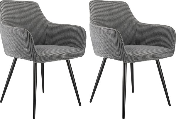Sada 2 jídelních židlí s područkami, manšestrová látka, čalouněná, ergonomická, moderní, stabilní, kovový rám
