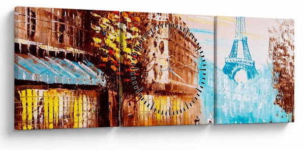 Obraz - Deštivého počasí a Eiffelovvy věže (s hodinami) (90x30 cm)