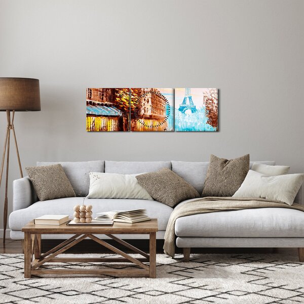 Obraz - Deštivého počasí a Eiffelovvy věže (s hodinami) (90x30 cm)