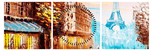 Obraz - Deštivého počasí a Eiffelovvy věže (s hodinami) (90x30 cm)