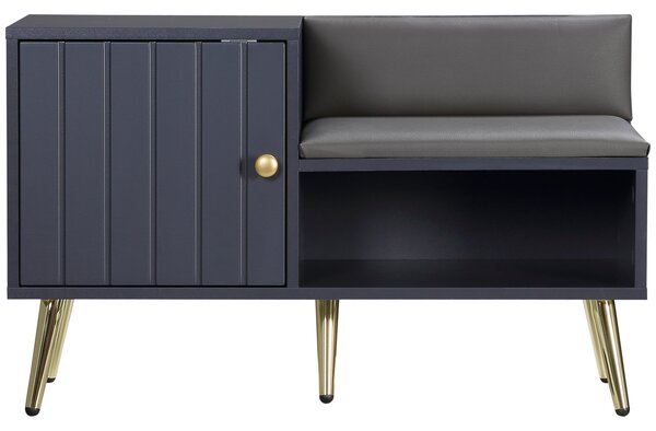 HOMCOM Šatní lavice Botník v art deco stylu, syntetický povrch, zlatá ocel, rozměry 80 x 33 x 49 cm, šedá | Aosom