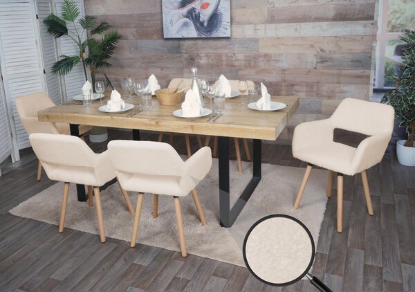 Sada 6 jídelních židlí HWC-A50 II, židle kuchyňská židle čalouněná židle, dřevo látka/textil bouclé (450g/m²) béžová