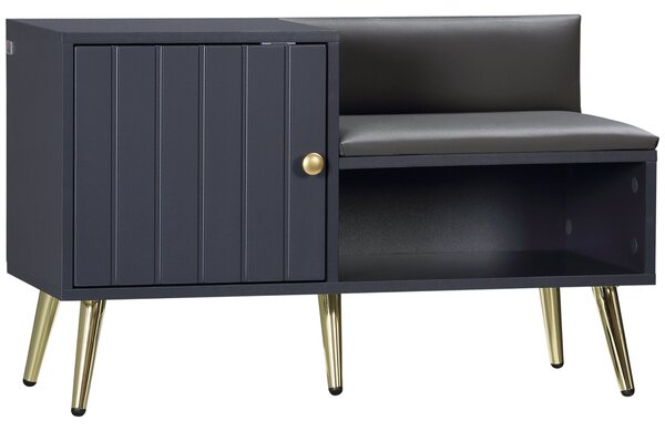 HOMCOM Šatní lavice Botník v art deco stylu, syntetický povrch, zlatá ocel, rozměry 80 x 33 x 49 cm, šedá | Aosom