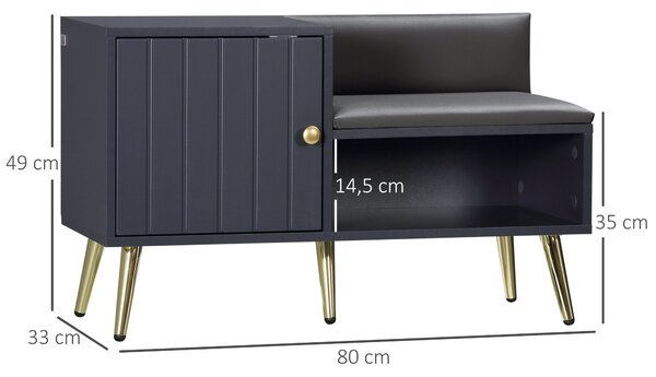 HOMCOM Šatní lavice Botník v art deco stylu, syntetický povrch, zlatá ocel, rozměry 80 x 33 x 49 cm, šedá | Aosom
