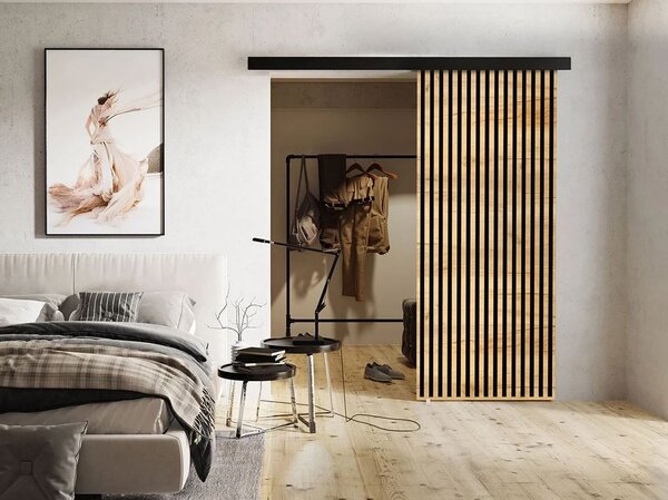 Posuvné interiérové dveře MIDLAND - 80 cm, dub kraft / černé
