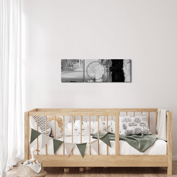 Obraz - Zamilovaný pár s deštníkem, modrý (s hodinami) (90x30 cm)