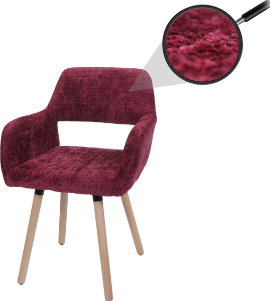 Jídelní židle HWC-A50 II, židle kuchyňská židle čalouněná židle, dřevo látka/textil šenil (465g/m²) bordeaux
