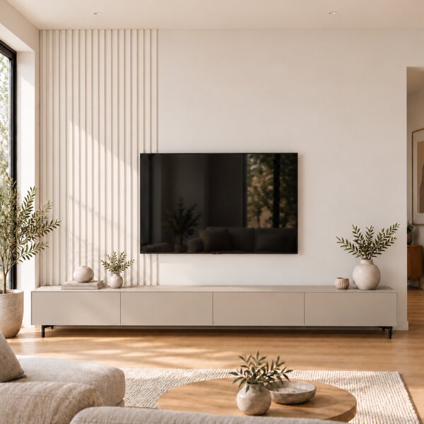 Akustický panel, podklad bílá MDF deska, úzká lamela, bílý mat, 30x275 cm