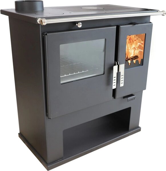 EEK A+ - Verso CS Inox 7,7 kW krbová kamna na dřevo s nerezovou ocelí vlevo