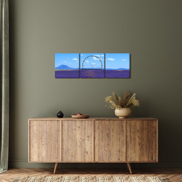 Obraz - Levandulové pole (s hodinami) (90x30 cm)