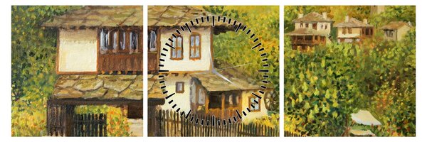 Obraz - Chaloupky v létě (s hodinami) (90x30 cm)