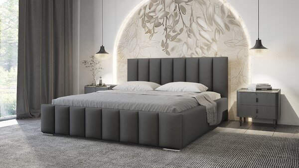 Elegantní čalouněná postel 180x200 MADALENA 1 s úložným prostorem - tmavě šedá