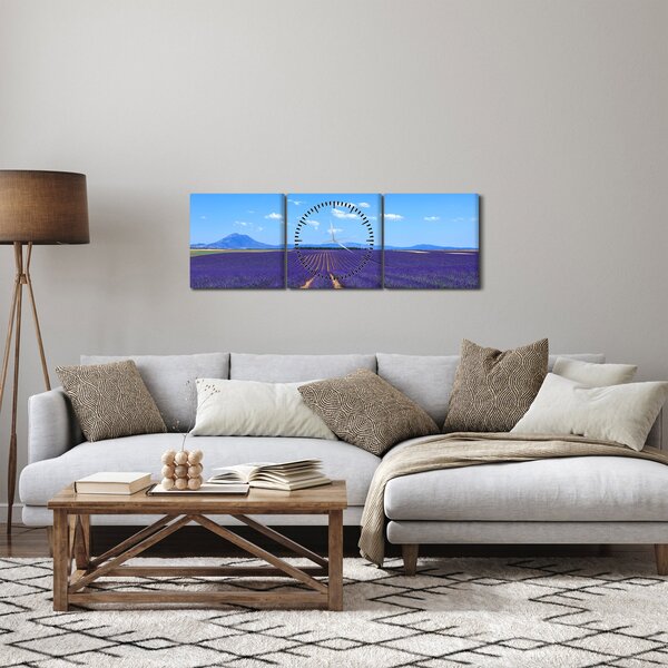 Obraz - Levandulové pole (s hodinami) (90x30 cm)