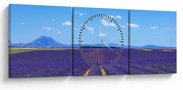 Obraz - Levandulové pole (s hodinami) (90x30 cm)