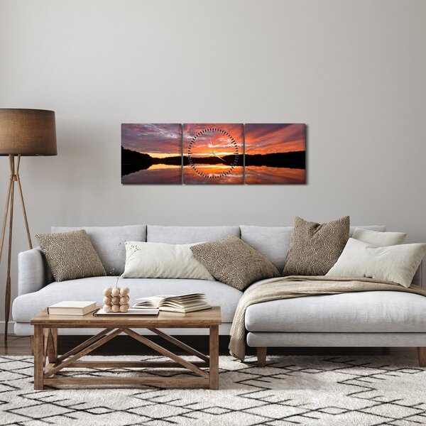 Obraz - Západ slunce nad jezerem (s hodinami) (90x30 cm)