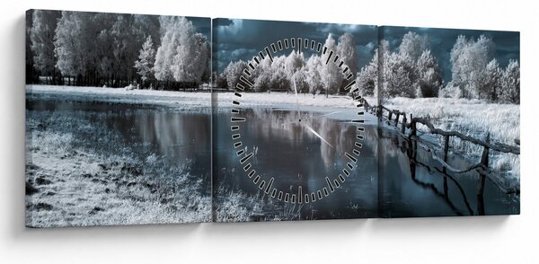 Obraz - Zamrzlá krajina (s hodinami) (90x30 cm)