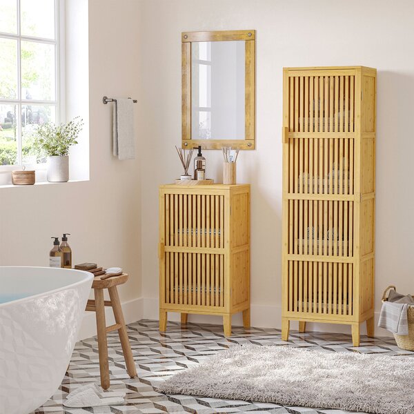 HOMCOM Bambusová skříňka na uskladnění se 4 úrovněmi a designem s lamelovými dveřmi pro koupelnu, ložnici a obývací pokoj 40 x 30 x 140 cm | Aosom