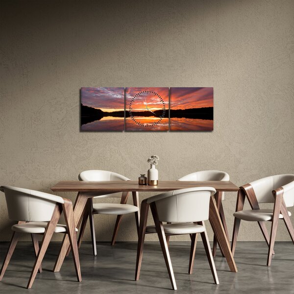 Obraz - Západ slunce nad jezerem (s hodinami) (90x30 cm)