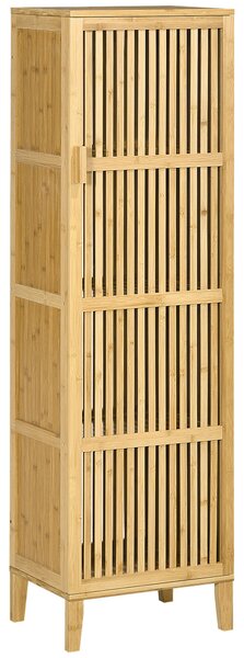 HOMCOM Bambusová skříňka na uskladnění se 4 úrovněmi a designem s lamelovými dveřmi pro koupelnu, ložnici a obývací pokoj 40 x 30 x 140 cm | Aosom