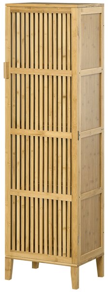 HOMCOM Bambusová skříňka na uskladnění se 4 úrovněmi a designem s lamelovými dveřmi pro koupelnu, ložnici a obývací pokoj 40 x 30 x 140 cm | Aosom