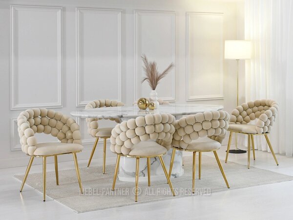 Designová jídelní židle NAHIDA - krémová / zlatá