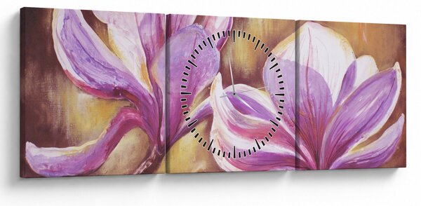 Obraz - Květy magnólie (s hodinami) (90x30 cm)