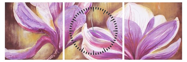Obraz - Květy magnólie (s hodinami) (90x30 cm)