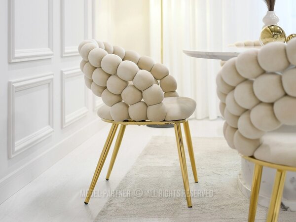 Designová jídelní židle NAHIDA - krémová / zlatá