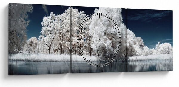 Obraz - Sněhobílé stromy (s hodinami) (90x30 cm)
