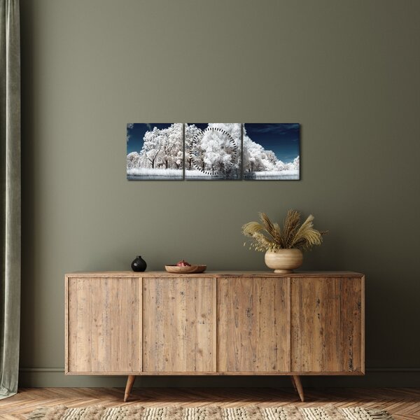 Obraz - Sněhobílé stromy (s hodinami) (90x30 cm)
