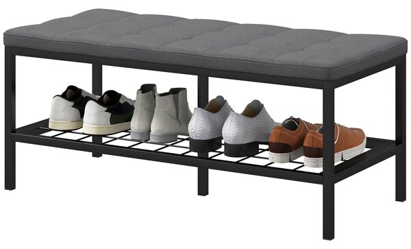 HOMCOM Botník s Polštářem a Úložnou Policí, Lavice do Předsíně pro Chodbu, Ložnici, 90 x 41 x 40 cm, Šedá | Aosom