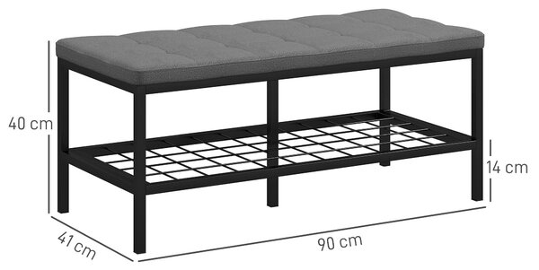 HOMCOM Botník s Polštářem a Úložnou Policí, Lavice do Předsíně pro Chodbu, Ložnici, 90 x 41 x 40 cm, Šedá | Aosom