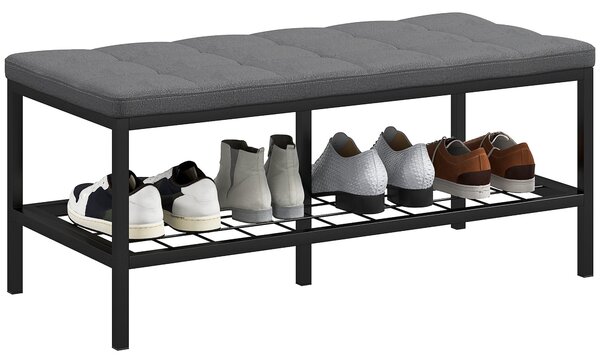 HOMCOM Botník s Polštářem a Úložnou Policí, Lavice do Předsíně pro Chodbu, Ložnici, 90 x 41 x 40 cm, Šedá | Aosom