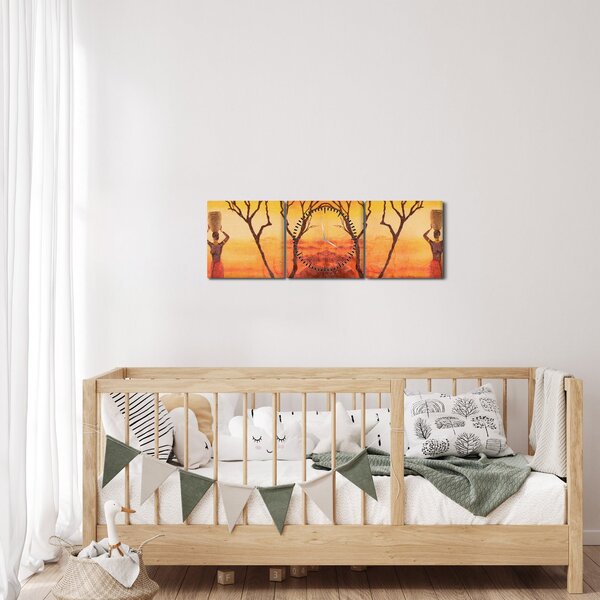 Obraz - Africká savana (s hodinami) (90x30 cm)