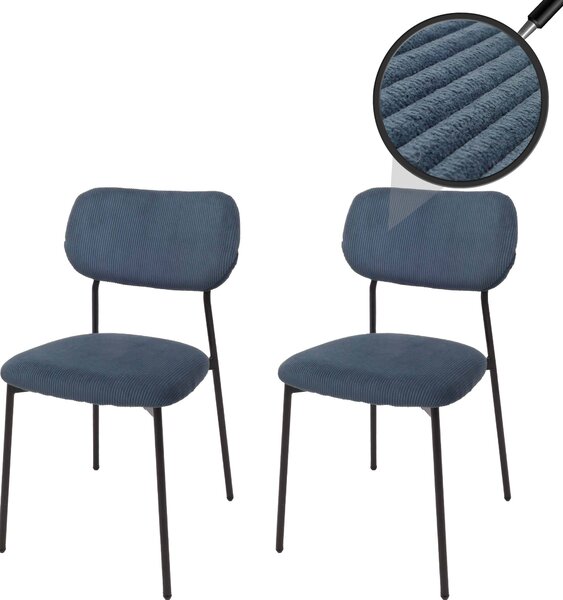 Sada 2 jídelních židlí HWC-O26, kuchyňská židle čalouněná židle, kord (330g/m²) látka/textilní kov modrá