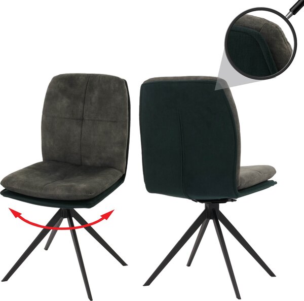 Sada 2 jídelních židlí HWC-M68, kuchyňská židle křeslo, otočná automatická poloha, kov tkanina/textil zelená
