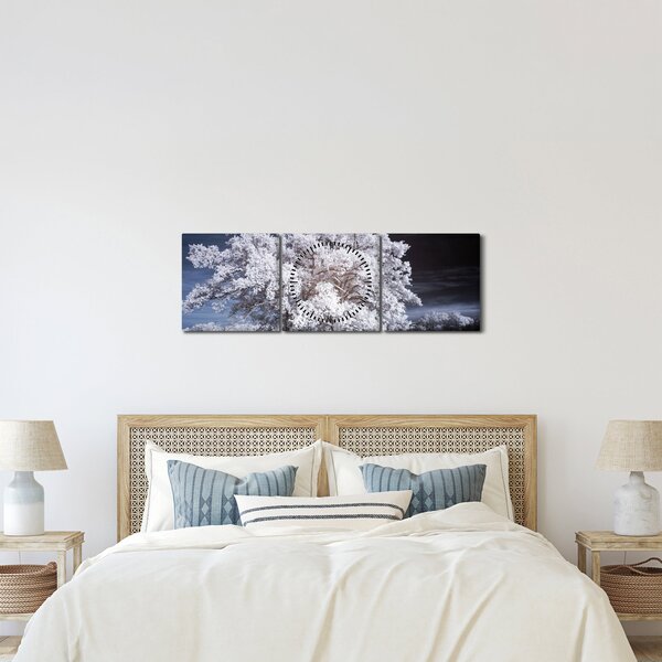 Obraz - Sněhobílý strom (s hodinami) (90x30 cm)