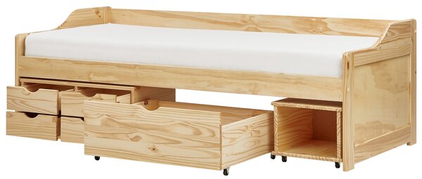Denní postel s úložným prostorem Borovicové dřevo ROYVILLE 90 x 200 cm Světle hnědá