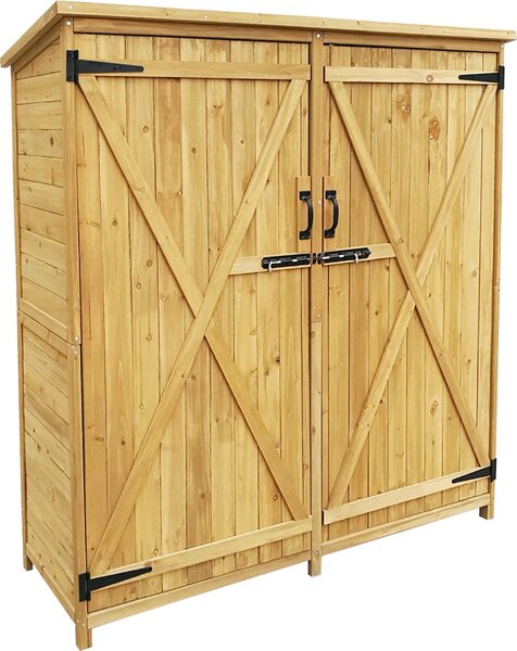 Zahradní kůlna Wiltec s dvoukřídlými dveřmi 1350x500x1540mm ze smrkového dřeva s živičnou střechou pro zahradu, terasu a balkon Kůlna na nářadí Dřevěná kůlna Skříňka na nářadí