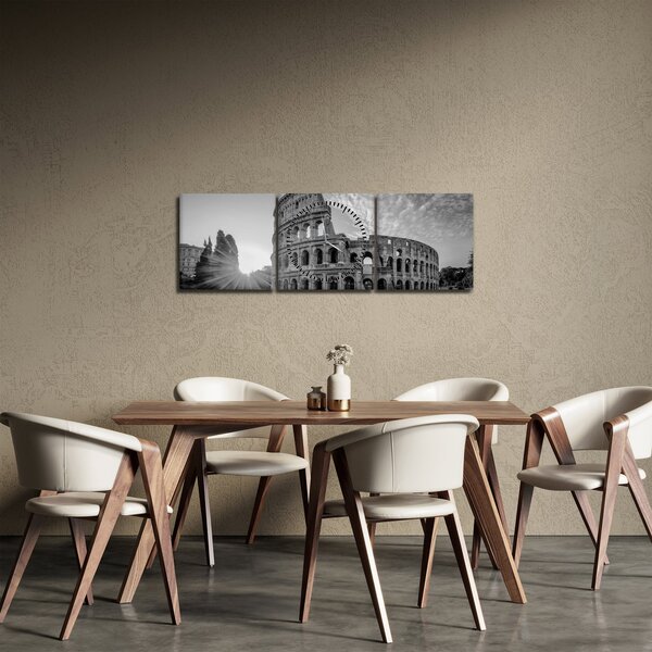 Obraz - Koloseum v Římě, černobílé (s hodinami) (90x30 cm)