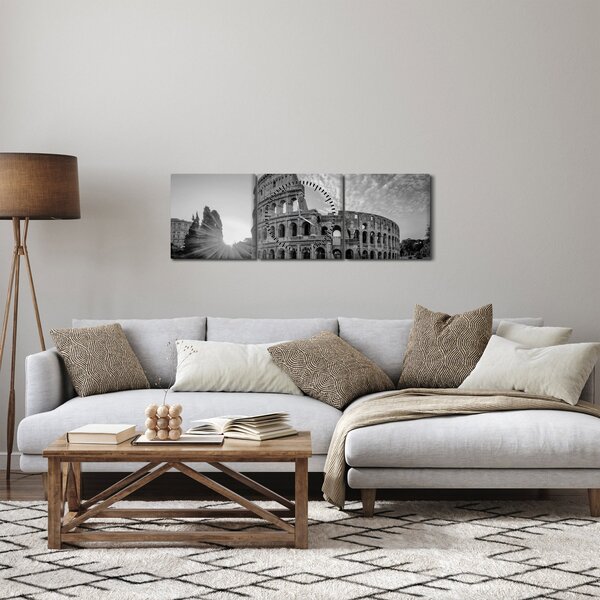 Obraz - Koloseum v Římě, černobílé (s hodinami) (90x30 cm)