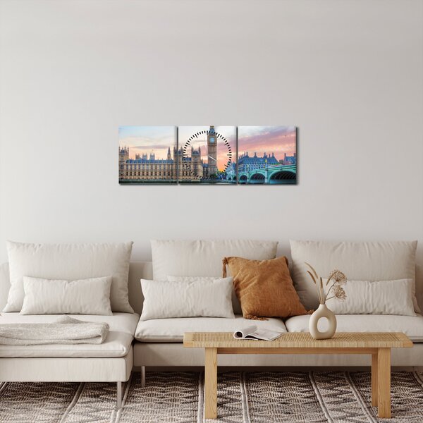 Obraz - Londýn v pastelových barvách (s hodinami) (90x30 cm)