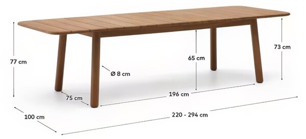 Kave Home Teakový zahradní rozkládací stůl Turqueta 220 / 294 x 100 cm