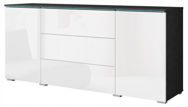 Dwoudveřová komoda VERA 150 cm s zásuvkami a nastavitelnými policemi – bílá / antracit