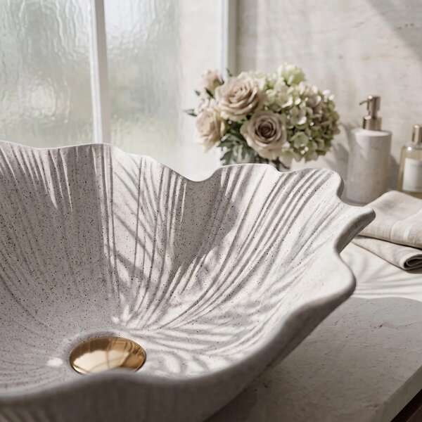 Umyvadlo na desku z kompozitního kamene REA Flower 47,5x40 béžová/imitace kamene