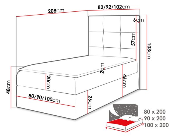 Hotelová jednolůžková postel 80x200 ROSALINDE - bílá ekokůže, pravé provedení + topper ZDARMA