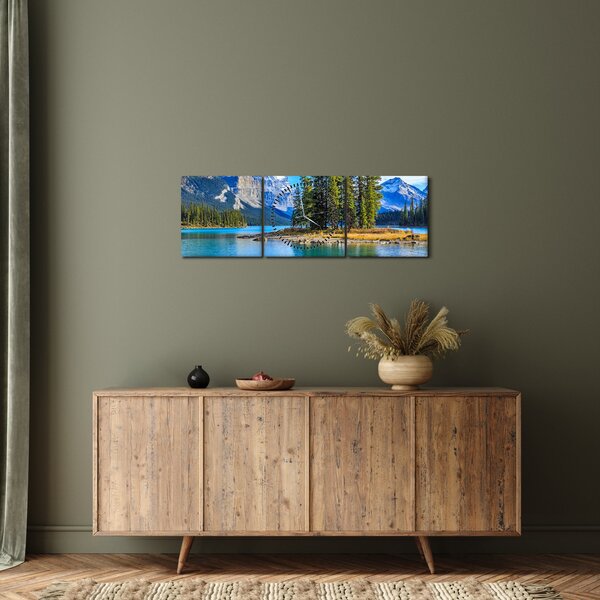 Obraz - Horská krajina s řekou (s hodinami) (90x30 cm)