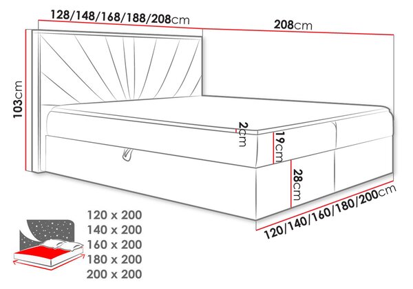 Kontinentální dvojlůžková postel 200x200 BELFLOWER 7 - dub lancelot / antracitová + topper ZDARMA