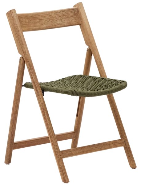 Kave Home Dřevěná zahradní skládací židle Dandara se zeleným výpletem